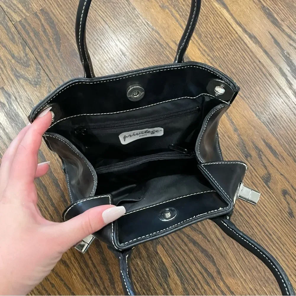 PRIVILEGE PARIS Black Leather Twist-Lock Mini Bag